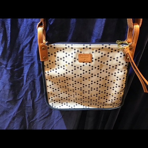 Fossil canvas crossbody, EUC, cream w/ blue & tan - Picture 2 of 8